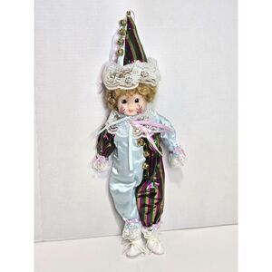 Vintage Porcelain Clown Doll | 15" | ABC Distributing #15309 Striped Variant CIB